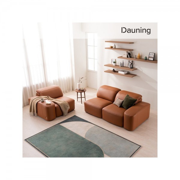 다우닝 브릭 3인 헤드레스트 전체 천연가죽 소파+스툴 (색상:꼬냑)